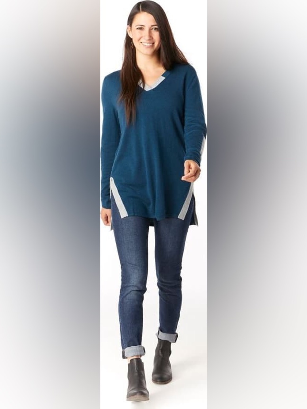 Smartwool Shadow Pine Tunic Sweater Medium teal wool v-neck lightweight casual